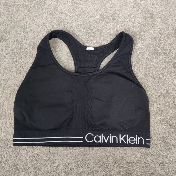 Calvin Klein Performance Women's Sport Bra Size M Black Racerback Padded Workout - Picture 1 of 5